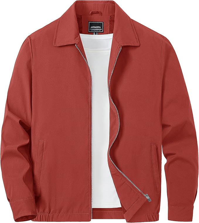 TACVASEN Mens Lightweight Windbreaker Full Zip Up Laydown Collar Jackets Light Casual Coat with Zip Pockets