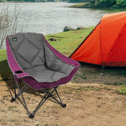 Northroad Oversized Foldable Camping Chair, Outdoor Padded Lawn Chair w/Cup Holder,Carry Bag for Beach, Hiking, and Picnics,Heavy-Duty 300-lbs Capacity, Purple
