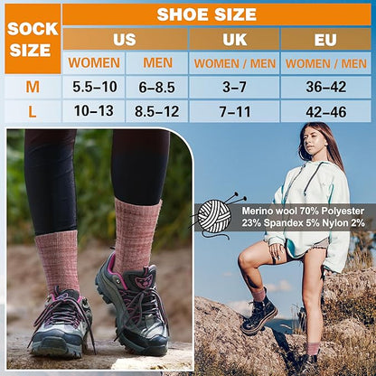 EBMORE Merino Wool Thermal Warm Socks Thick Winter Hiking Cozy Crew Comfy Cushioning Socks 4 Pairs for Women Men