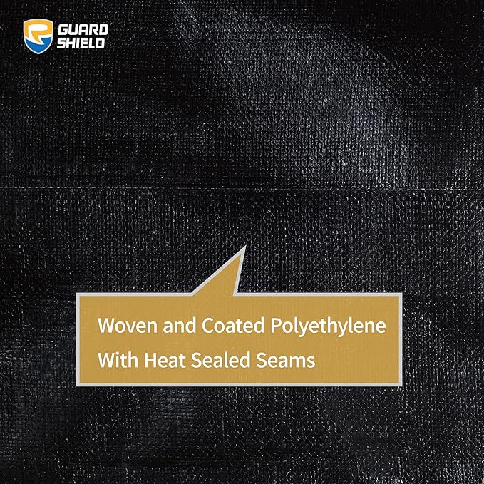 GUARD SHIELD Extreme Heavy Duty Black Poly Tarp 8x10 Feet Cover Waterproof Tarps 20mil Thick UV and Tear Resistant Tarpaulin