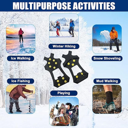 Ice Cleats for Shoes and Boots Ice Snow Grippers Anti-Slip Crampons 10 Studs Traction Cleat for Women Men Kids Hiking Fishing Walking Running Jogging