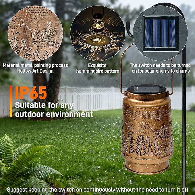 Hummingbird Solar Lantern - Hummingbird Solar Lights for Outside, Patio, Backyard, and Porch - Waterproof Hanging Lantern for Outside - Perfect Gifts for Women