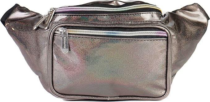 Holographic Fanny Pack Belt bag - Crossbody Waist Bag for Men or Women - Hands-Free, Waterproof Large Bumbag for Hiking, Running, and Travel (Copper Glitter)