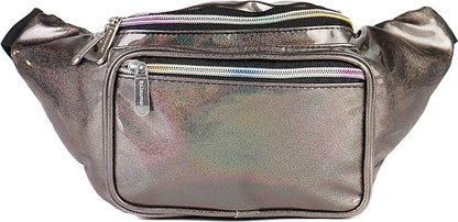 Holographic Fanny Pack Belt bag - Crossbody Waist Bag for Men or Women - Hands-Free, Waterproof Large Bumbag for Hiking, Running, and Travel (Copper Glitter)