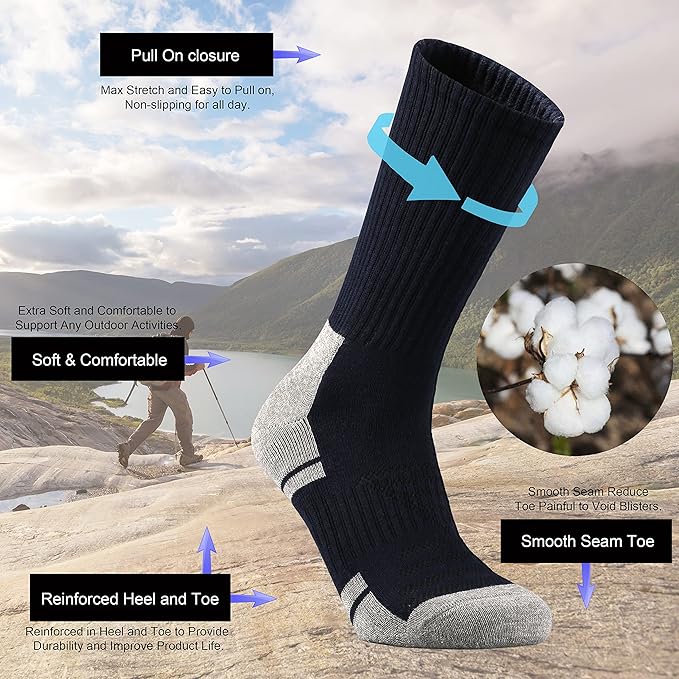 Ortis Men's Cotton Cushion Crew Socks Moisture Wicking Breathable Thick Warm Thermal for Athletic Heavy Duty Work Boot