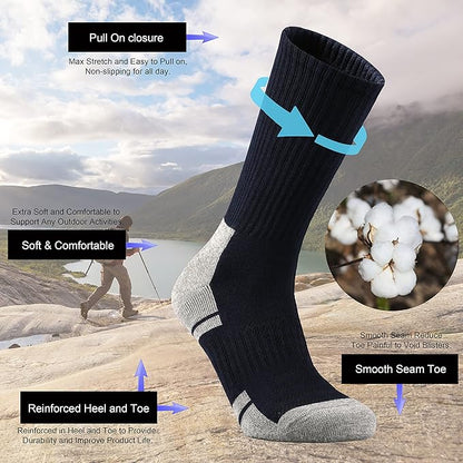 Ortis Men's Cotton Cushion Crew Socks Moisture Wicking Breathable Thick Warm Thermal for Athletic Heavy Duty Work Boot