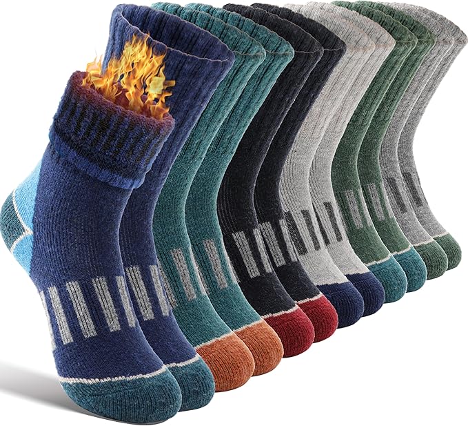EBMORE Kids Merino Wool Hiking Socks Thermal Winter Warm Thick Boys Toddlers Girls Cushion Crew Socks 6 Pairs
