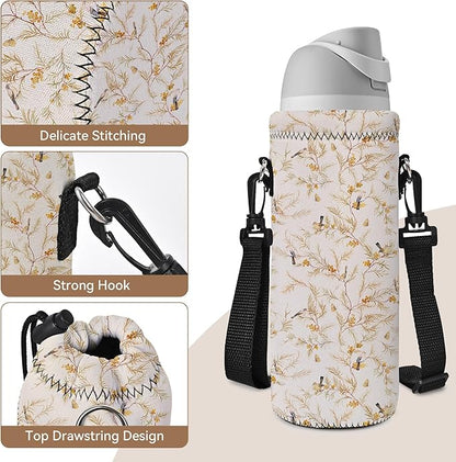 RICHEN Neoprene Water Bottle Carrier Bag with Adjustable Shoulder Strap,Insulated Water Bottle Cover for Stainless Steel/Glass/Plastic Bottles