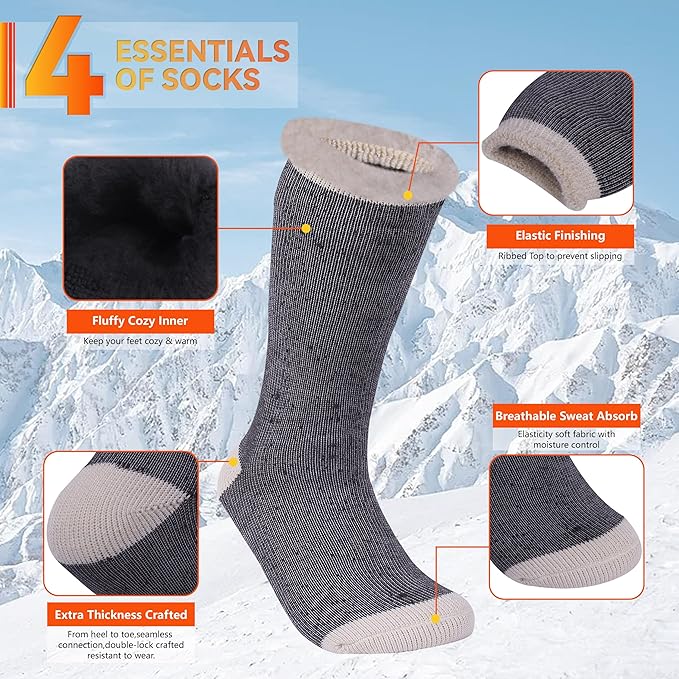 Sunew Warm Thermal Socks 4 Pack, Mens Womens Winter Heated Outdoor Skiing Thermal Socks