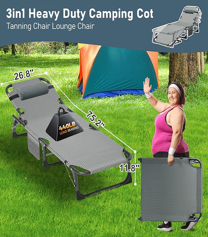 ABORON Folding Camping Cot for Adults, Double Layer 1200D, 500lb Capacity, Heavy Duty Guest Cot with Mat & Carrying Bag for Indoor & Outdoor Use