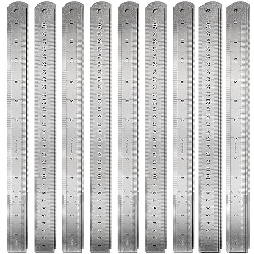 30 Pack 12 Inches Stainless Steel Rulers, Straight Edge Ruler, Precision Metal Ruler Laser Engraved Imperial/Metric Scales & Individual Sleeves for Office, Woodworking, Engineering