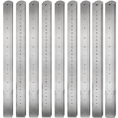 30 Pack 12 Inches Stainless Steel Rulers, Straight Edge Ruler, Precision Metal Ruler Laser Engraved Imperial/Metric Scales & Individual Sleeves for Office, Woodworking, Engineering