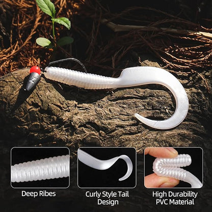 Curly Style Tail Worms Fishing Lures – Realistic Wavy Tail Soft Bait Grub Swimbaits for Saltwater & Freshwater Fishing, Available in 4 Inch & 6 Inch, Perfect for Bass, Trout, Crappie, & More