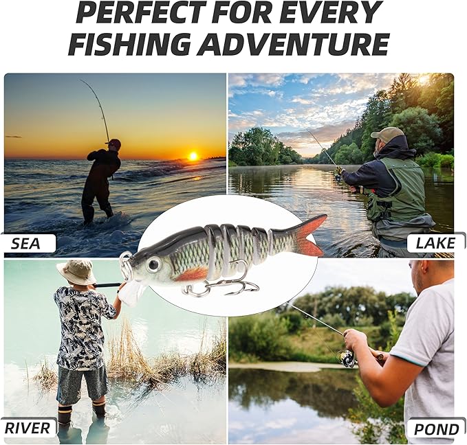 5PCS Lifelike Fishing Lures – Multi-Jointed Swimbait for Bass, Trout, Crappie, Walleye, Pike, Realistic Action with 3D Fish Eyes and Sharp Hooks, Perfect for Fishing Kits in Saltwater & Freshwater