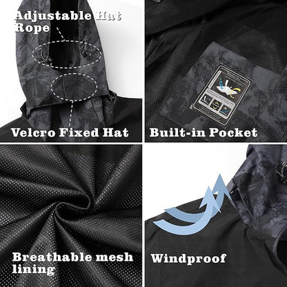 GIISAM Rain Jacket for Men, Mens Waterproof Raincoat Lightweight Rain Jackets Outdoor Rain Coat Windbreaker with Hood