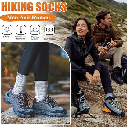 EBMORE Merino Wool Thermal Warm Socks Thick Winter Hiking Cozy Crew Comfy Cushioning Socks 4 Pairs for Women Men