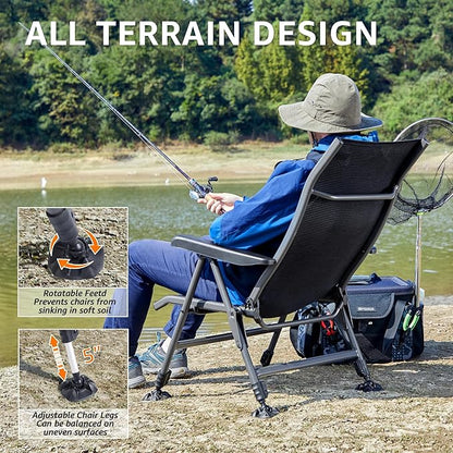 X Strike Folding Camping Chair Support 350 LBS, Outdoor Fishing Chair for Adults Breathable Mesh with Adjustable High Back Support and Leg, Aluminum Frame for Fishing, Camp, Lawn, Patio.