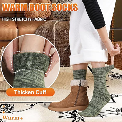 EBMORE Merino Wool Thermal Warm Socks Thick Winter Hiking Cozy Crew Comfy Cushioning Socks 4 Pairs for Women Men