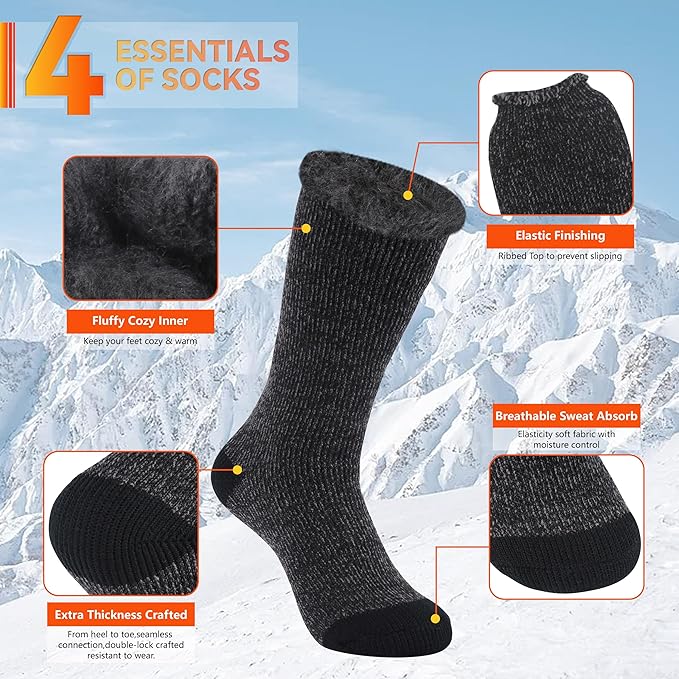 Sunew Warm Thermal Socks 4 Pack, Mens Womens Winter Heated Outdoor Skiing Thermal Socks