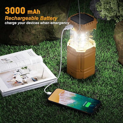 3000mAh Large Capacity Hand Crank Solar Camping Lantern, Portable Ultra Bright LED Torch, 23-26 Hours Running Time, USB Charger, Electronic Lantern for Outdoor