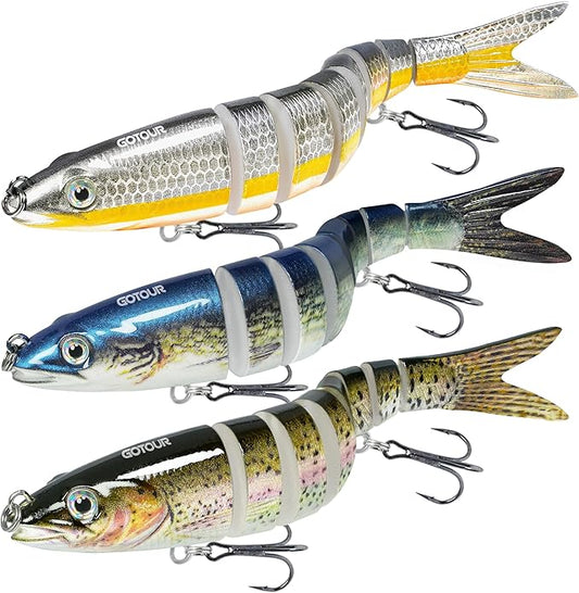 GOTOUR Fishing Lures for Freshwater or Saltwater, Easy to Use for Family Fishing Beginner and Pros, Most Lifelike Jointed Swimbait，Slow Sinking Bass Pike Panfish Walleye Lures, Fishing Gifts for Men