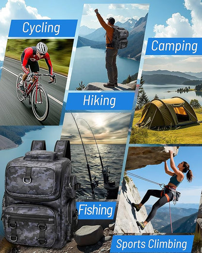 HowFly Fishing Backpack with Rod & Beverage Holders, Lightweight Fishing Tackle Bag Storage, Mens Waterproof Tactical Backpack for Fishing Gear