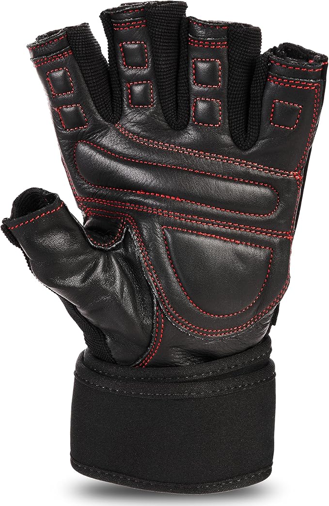 Series-2 Fingerless Leather Men's Weightlifting Gloves with Full Palm Protection and Velcro Wrist Strap Support