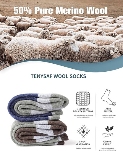 Wool Hiking Socks for Men - Women Lightweight Crew Merino Wool Socks with Cushion for Camping Hunting Work,4 pack