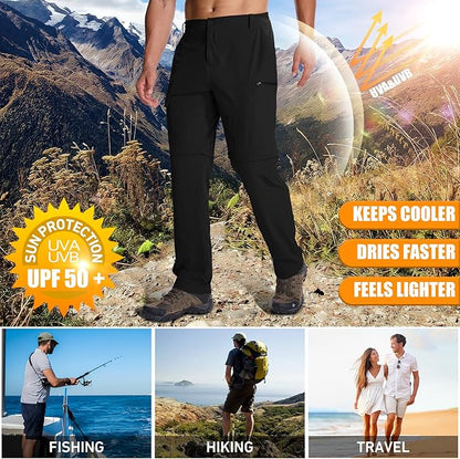Mens Hiking Pants Convertible Quick Dry Zip Off Fishing Travel Safari Pants