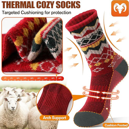 EBMORE Womens Merino Wool Hiking Socks Thermal Warm Winter Crew Cushion Work Boot Outdoor Socks 5 Pairs