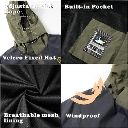 GIISAM Rain Jacket for Men, Mens Waterproof Raincoat Lightweight Rain Jackets Outdoor Rain Coat Windbreaker with Hood