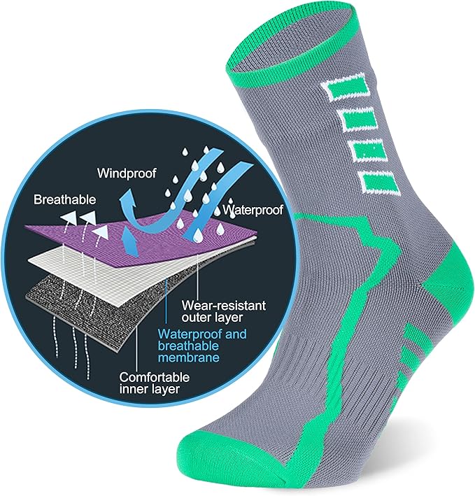 RANDY SUN Waterproof Socks, Unisex Hiking Wading Trail Running Kayaking Crew Socks