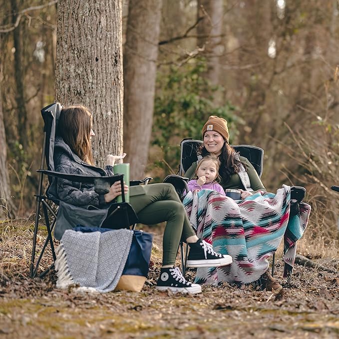 SUNNYFEEL Oversized Folding Camping Chair 500 LBS Heavy Duty Lawn Chairs with Blue Portable Folding with Armrest, Cup Holder, Pocket ＆Bag for Outdoor Camping/Beach/Travel/Picnic/Fishing