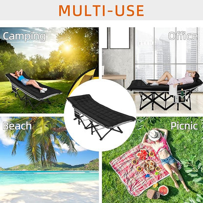 Portable Camping Cot, Sleeping Cots for Adults, 28" Extra Wide Heavy Duty Folding Cot Max Load 600LBS with Thick Mattress, Portable Camping Bed for Outdoor Camp/Office, Home Nap (Black)