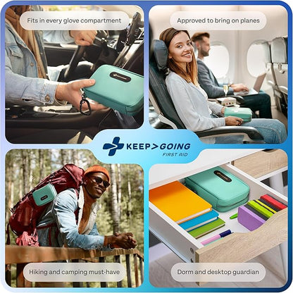 KeepGoing Travel First Aid Kit for Car, Home, Hiking, Camping and Outdoor Emergencies - First Aid Kit Travel Size TSA-Approved