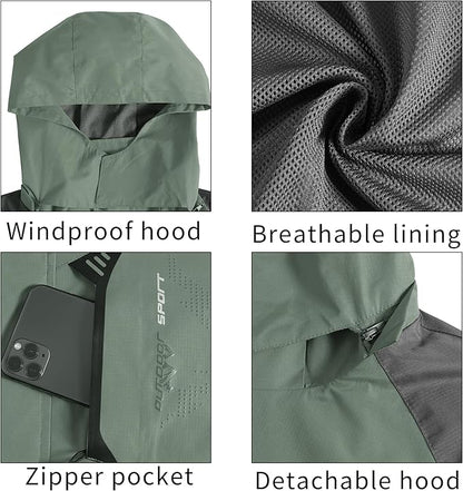 TEZO Mens Rain Jacket Waterproof with Hooded Hiking Coat Lightweight Windbreaker