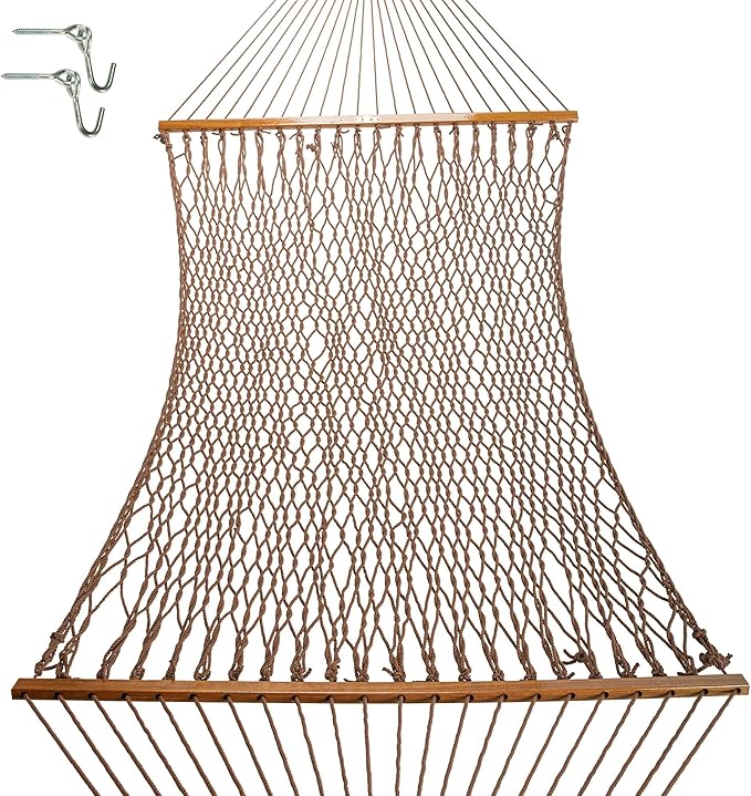 Original Pawleys Island Large Antique Brown DuraCord Rope Hammock – 13 ft. x 55 in., 2-Person, 450 lb Capacity, Oak Spreader Bar, Zinc-Plated Hardware, Handcrafted in The USA