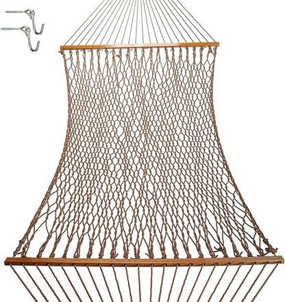 Original Pawleys Island Large Antique Brown DuraCord Rope Hammock – 13 ft. x 55 in., 2-Person, 450 lb Capacity, Oak Spreader Bar, Zinc-Plated Hardware, Handcrafted in The USA