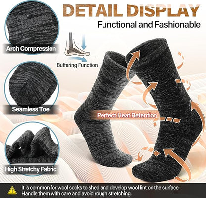 Anlisim Merino Wool Warm Boot Hiking Socks Thermal Extra Thick Winter Cozy Crew Comfy Cushioning Work Women Men Socks 4 Pairs