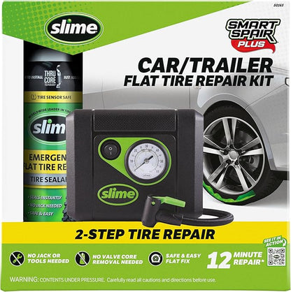 Slime 50165 Flat Tire Puncture Repair, Smart Spair Plus, Emergency Kit for Car Tires, Includes Sealant and Tire Inflator Pump, Suitable for Cars and Other Highway Vehicles, 12 Min Fix