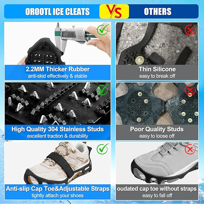 Ice Cleats for Shoes and Boots Walk Traction Crampons Anti Slip 24 Studs Ice Snow Grippers for Women Men Kids Winter Hiking Climbing Fishing Gear
