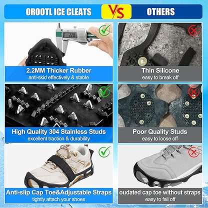 Ice Cleats for Shoes and Boots Walk Traction Crampons Anti Slip 24 Studs Ice Snow Grippers for Women Men Kids Winter Hiking Climbing Fishing Gear