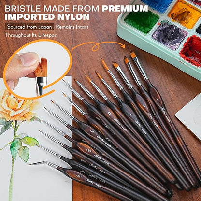 Golden Maple Miniature Paint Brushes Drybrush-18PCS Micro Detail Paint Brush Set, Small Fine Detail Model Brushes for Acrylics, Watercolors & Paint by Number, Figurine - Cocoa Brown