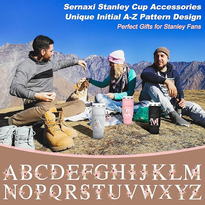 Initial Water Bottle Holder with Strap for Stanley 40 oz Tumbler/Simple Modern 40 oz Tumbler,Water Bottle Carrier Bag with Strap,Personalized A-Z Phone Pocket for Stanley Cup Accessories