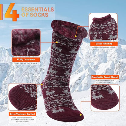 Sunew Warm Thermal Socks 4 Pack, Mens Womens Winter Heated Outdoor Skiing Thermal Socks