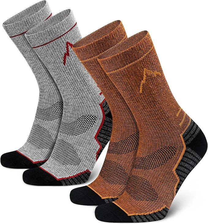 SIXDAYSOX Mens Merino Wool Hiking Socks, Moisture Wicking Cushioned Hiking Socks for Outdoor Trekking Cycling, 2 Pairs