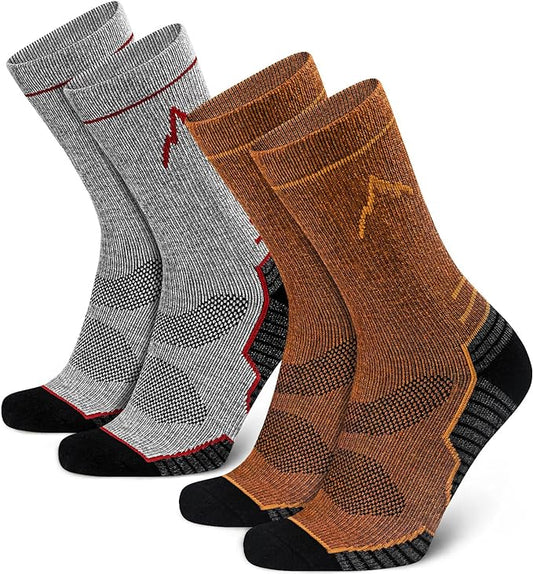 SIXDAYSOX Mens Merino Wool Hiking Socks, Moisture Wicking Cushioned Hiking Socks for Outdoor Trekking Cycling, 2 Pairs