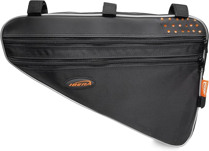 Ibera Bike Frame Bag - Slim Pouch Zipper Compartment & Velcro Mount - Water-Resistant, Fits Most Bikes - Holding Tools Snacks