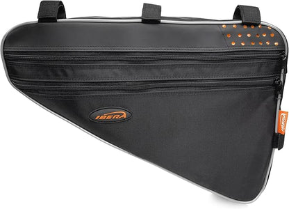 Ibera Bike Frame Bag - Slim Pouch Zipper Compartment & Velcro Mount - Water-Resistant, Fits Most Bikes - Holding Tools Snacks