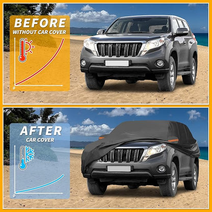 Universal Car Cover Waterproof All Weather 190T-PU, UV Sun Rain Protection, Fits for SUV Length 191"-200", with Left Side Zipper, Black